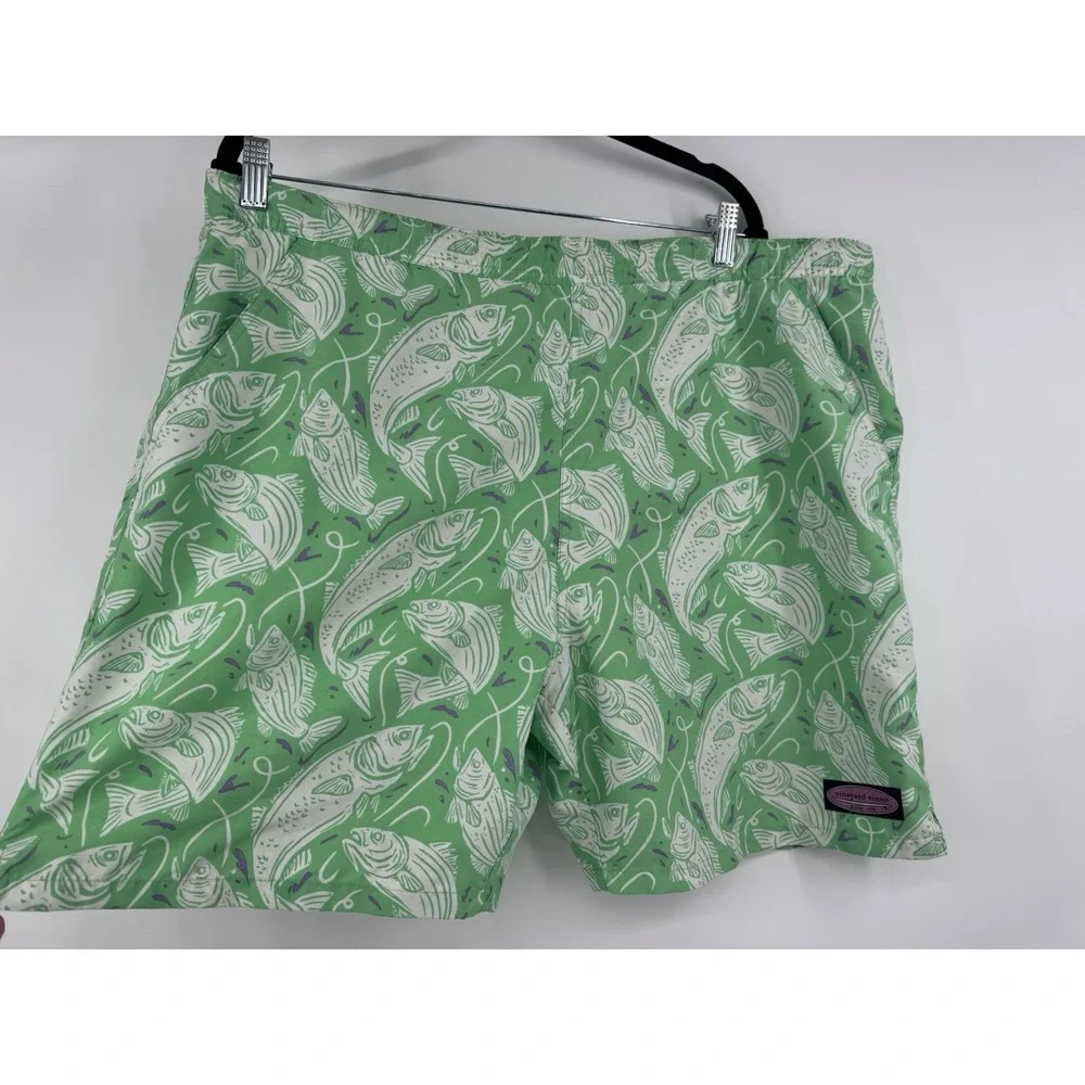 Vineyard Vines Swimming Trunks Mens L Green Pattern Fish Shorts preppy